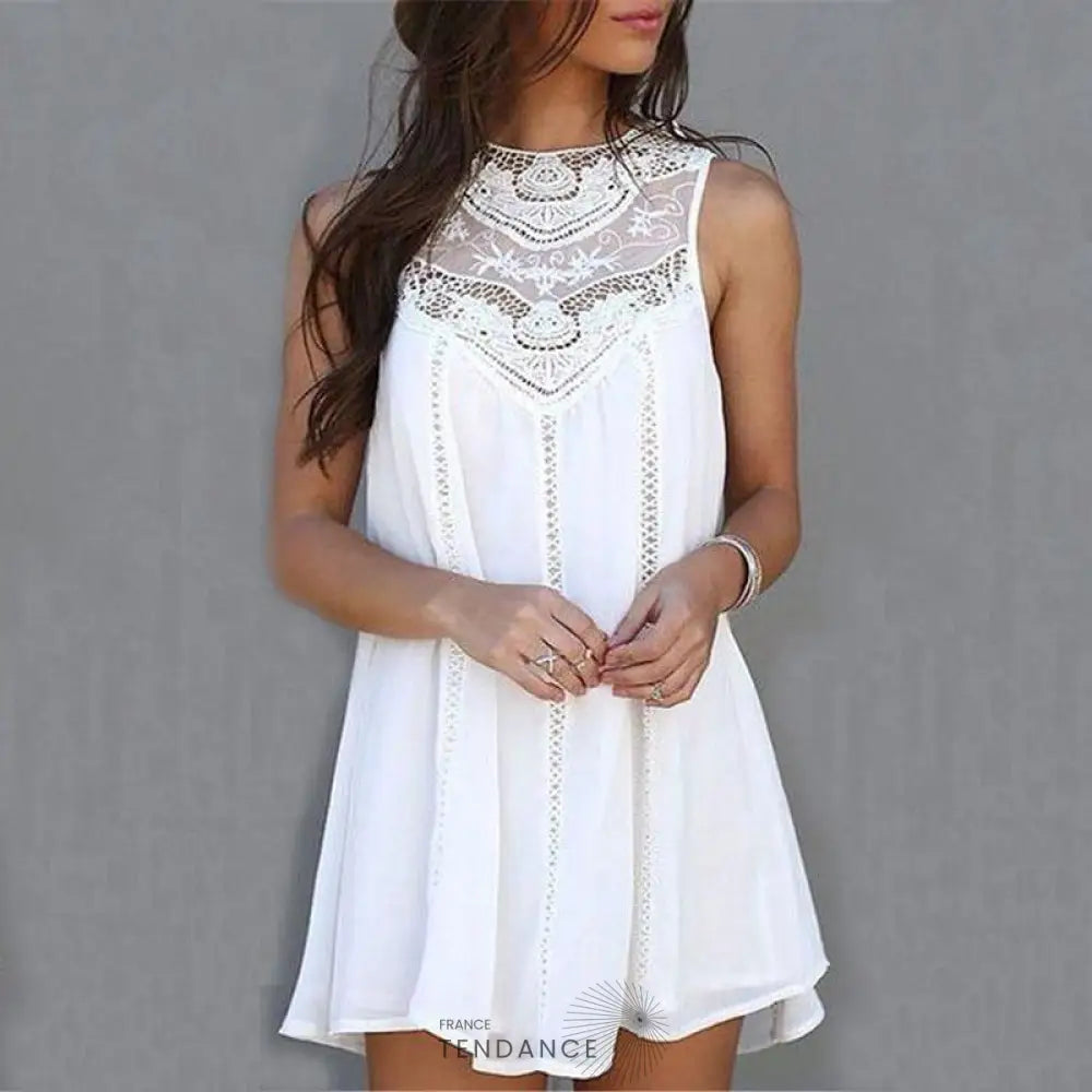 Petite Robe Blanche Détail En Dentelle | France-Tendance