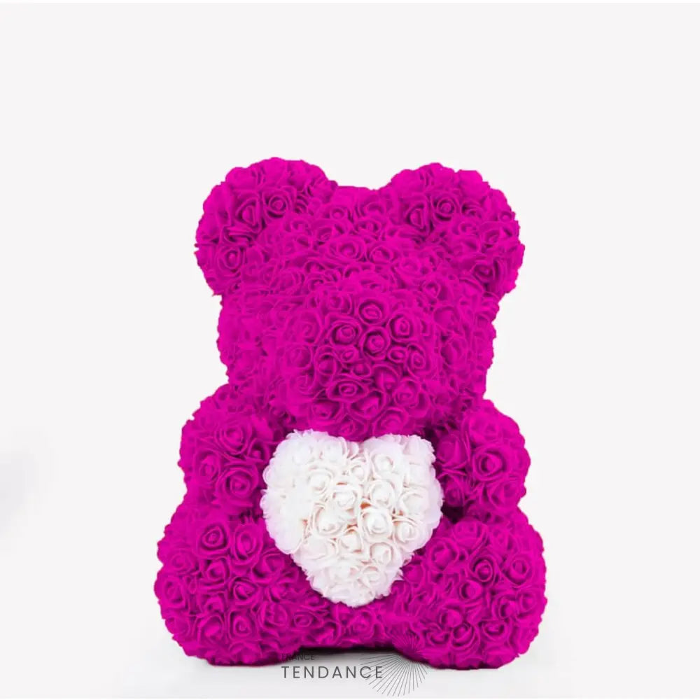 Ours En Roses Avec Coeur Fuchsia (40 Cm) | France-Tendance