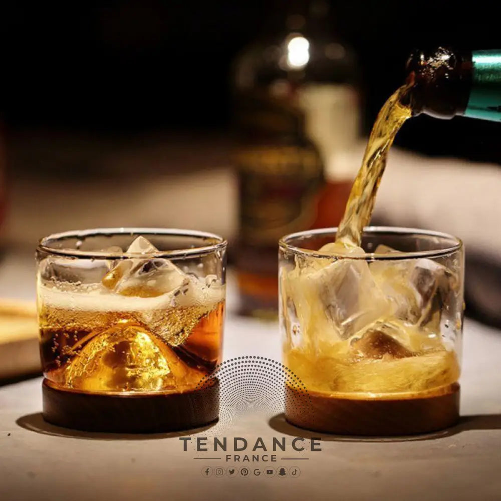 Verre à Whisky Design - Base En Bois | France-Tendance
